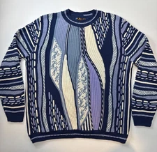 Steven Land Mens Sweater 3D Cable Knit Multicolor Coogi Style Vintage Size Large