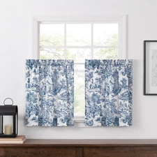 Victoria Park Toile 68-Inch-By-30 Inch Tailored Tier Curtains, Blue