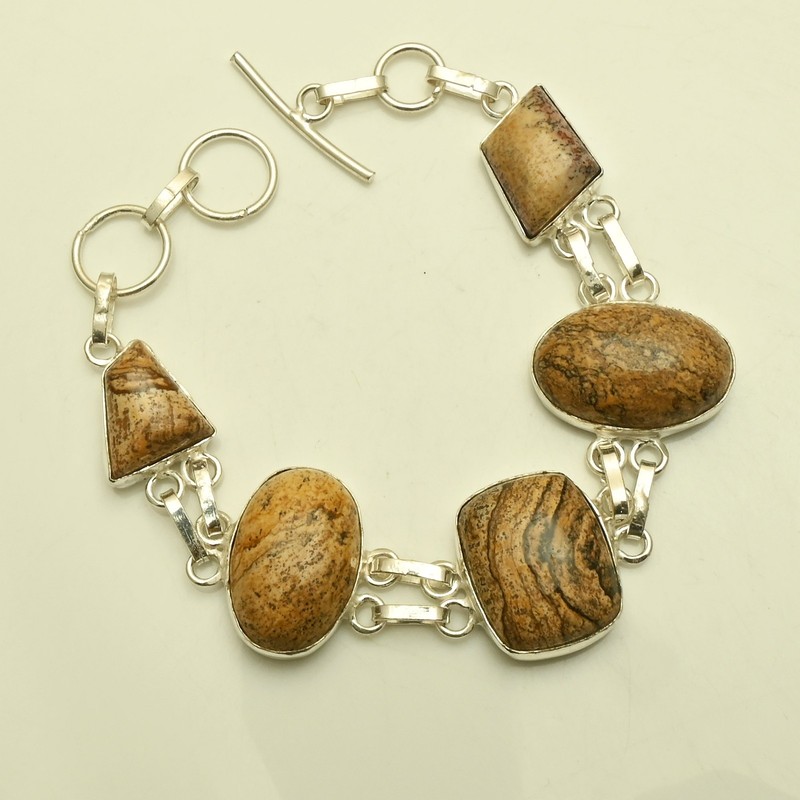 Picture Jasper Gemstone Handmade Bracelet Jewelry 33 Gms For Unisex  AB 68546