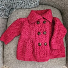 Blarney Woollen Mills Ireland Red Knit Child's Wool Button Sweater, 1-2 Years.