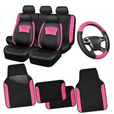 Universal Leather Pink Lace Car Seat Covers Full Set For Black And Hot Pink