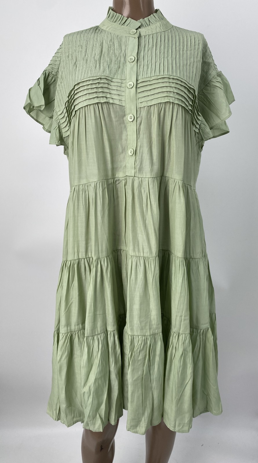 Muche & Muchette Womens Mini Dress Sage Green One Size Vera Shift Short Sleeve