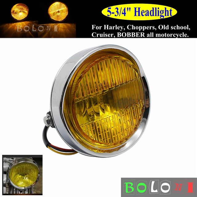 5.75" 5 3/4 Chrome Motorcycle Headlight Visor Vintage Amber Headlamp