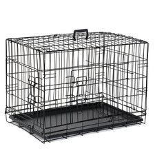 30'' Folding Dog Crate Kennel Pet Cage with 2 Doors and Leak Proof Tray Black