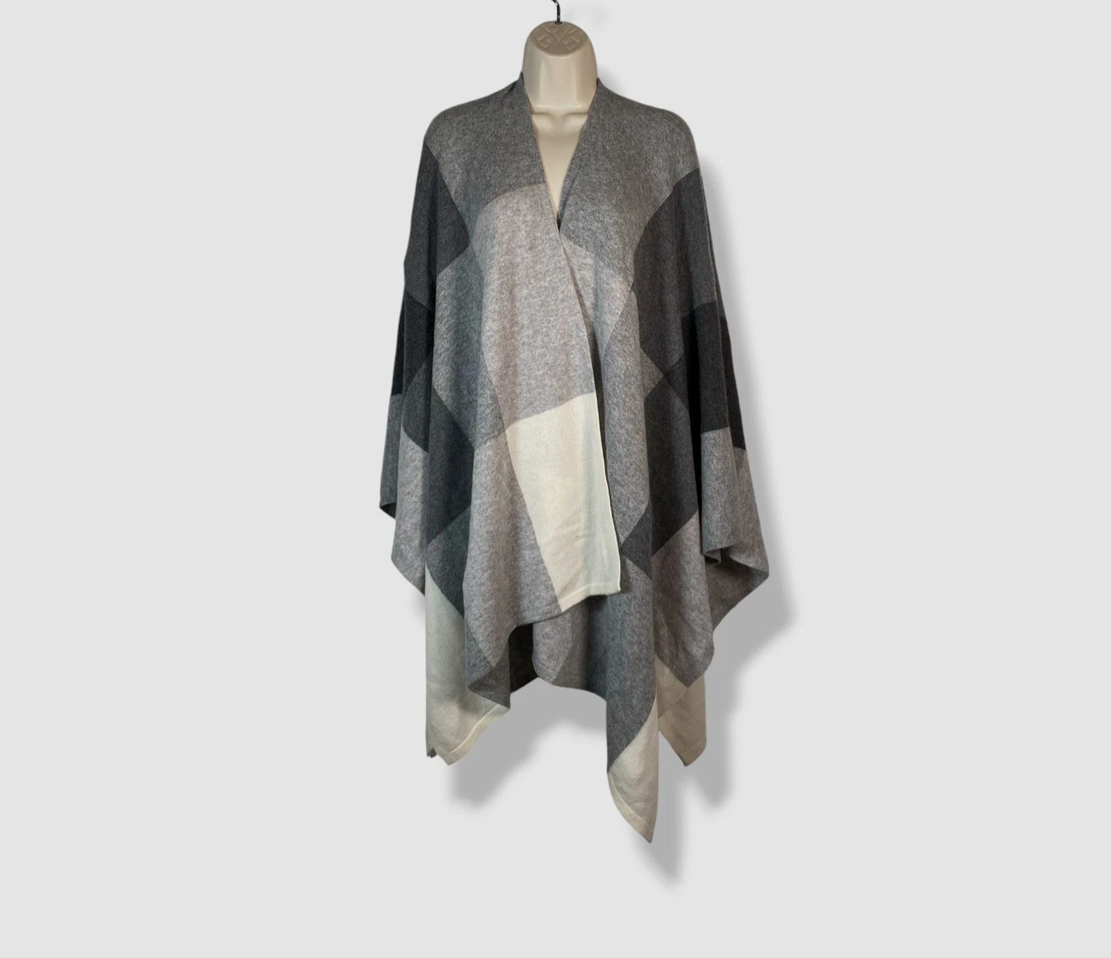Neiman Marcus Women's Gray Cashmere Colorblock Poncho Sweater Size OS