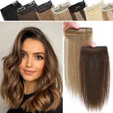 Thick short Hair Clip In 100% Remy Human Hair Extensions Mini Pad Side Hairpiece