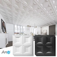Art3d Drop Ceiling Tiles, 2x2ft 12-Pack PVC Glue up Ceiling Panels (48 Sq/case)