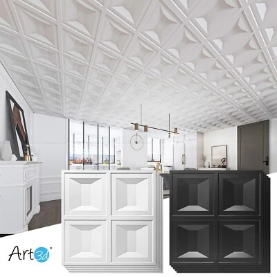Art3d Drop Ceiling Tiles, 2x2ft 12-Pack PVC Glue up Ceiling Panels (48 Sq/case)