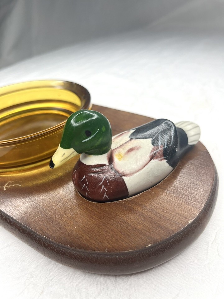 Vintage 1982 Wood Duck Call Amber Ashtray With Mallard Duck On Top eBay
