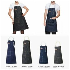 Women Men Denim Apron with Pocket Kitchen Cafe Restaurant Bar Work Wear New