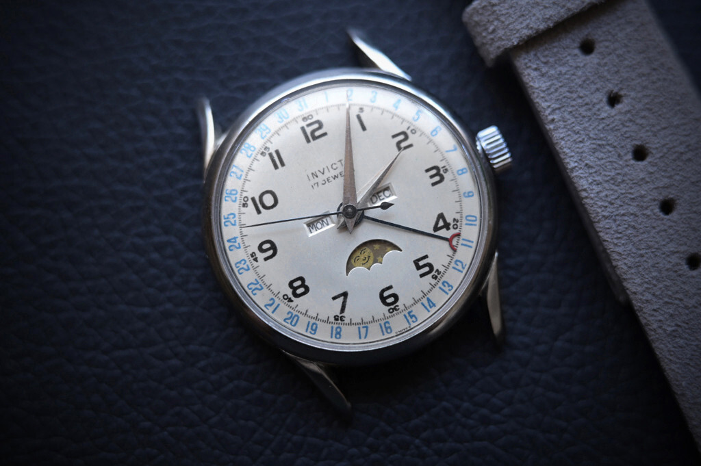 Invicta Triple calendar moonphase, valjoux 89, vintage 50s, NOS