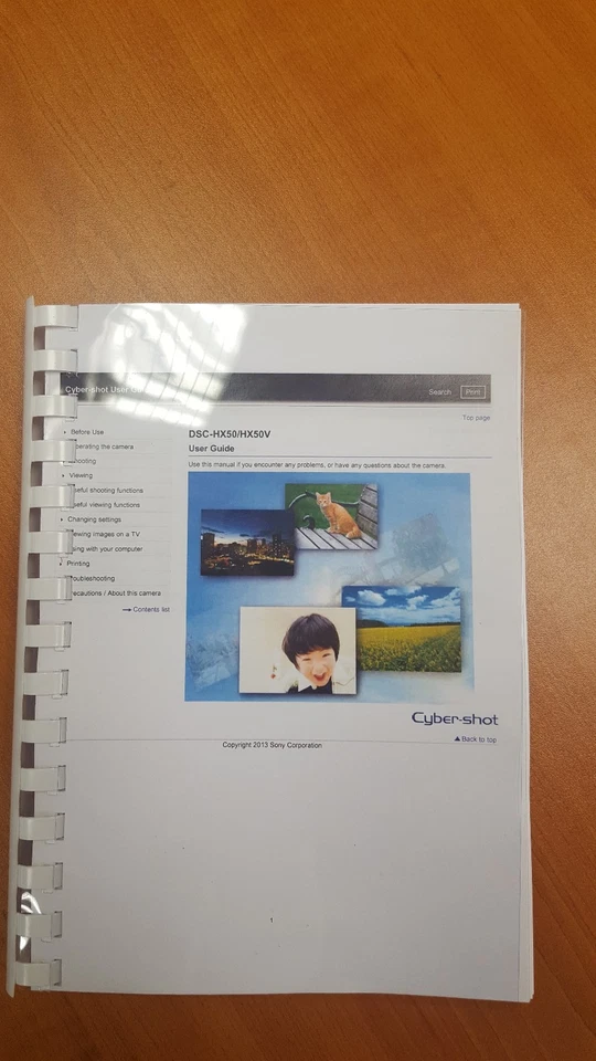 FOTOCAMERA DIGITALE SONY HX50/50V ISTRUZIONI STAMPATE MANUALE UTENTE GUIDA 287 PAGINE A5