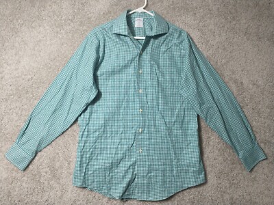 Brooks Brothers 1818 Shirt Mens 16 Green Check Plaid Non Iron Regent