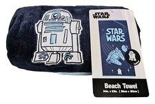 Star Wars Embroidered Blue Beach Towel 34" 63" w/ R2-D2 Millennium Falcon New