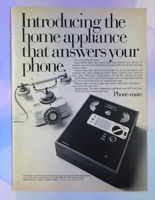 vintage 1970s magazine print ad PHONE-MATE telephone answering machine mancave