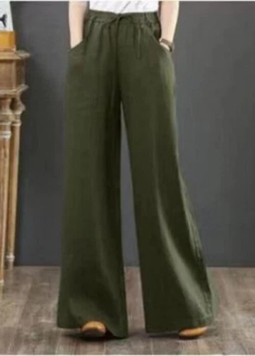 Summer Womens Cotton Linen Baggy Long Trousers Elastic High Waist Wide Leg Pants - Picture 21 of 31