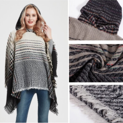 JFAN Damen Poncho Winter - Strickcape Mit Kapuze Und Quasten