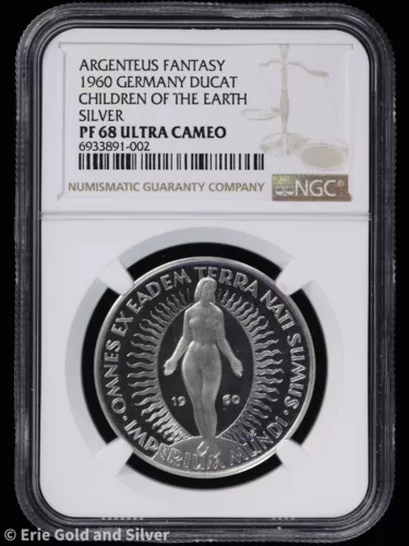 1960 Fantasy Germany Silver Ducat Proof Children of Earth NGC PF 68 Ultra Cameo
