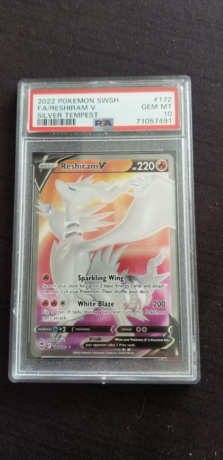 💎PSA 10 GEM MINT 2022 Pokemon Silver Tempest RESHIRAM V #024 Ultra Rare  Holo