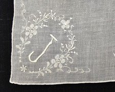 Initial handkerchief J, Vintage hand embroided