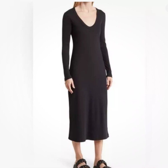 JAMES PERSE Dress Women Size 2/Medium Scoop Neck Long Sleeve Midi Long Black