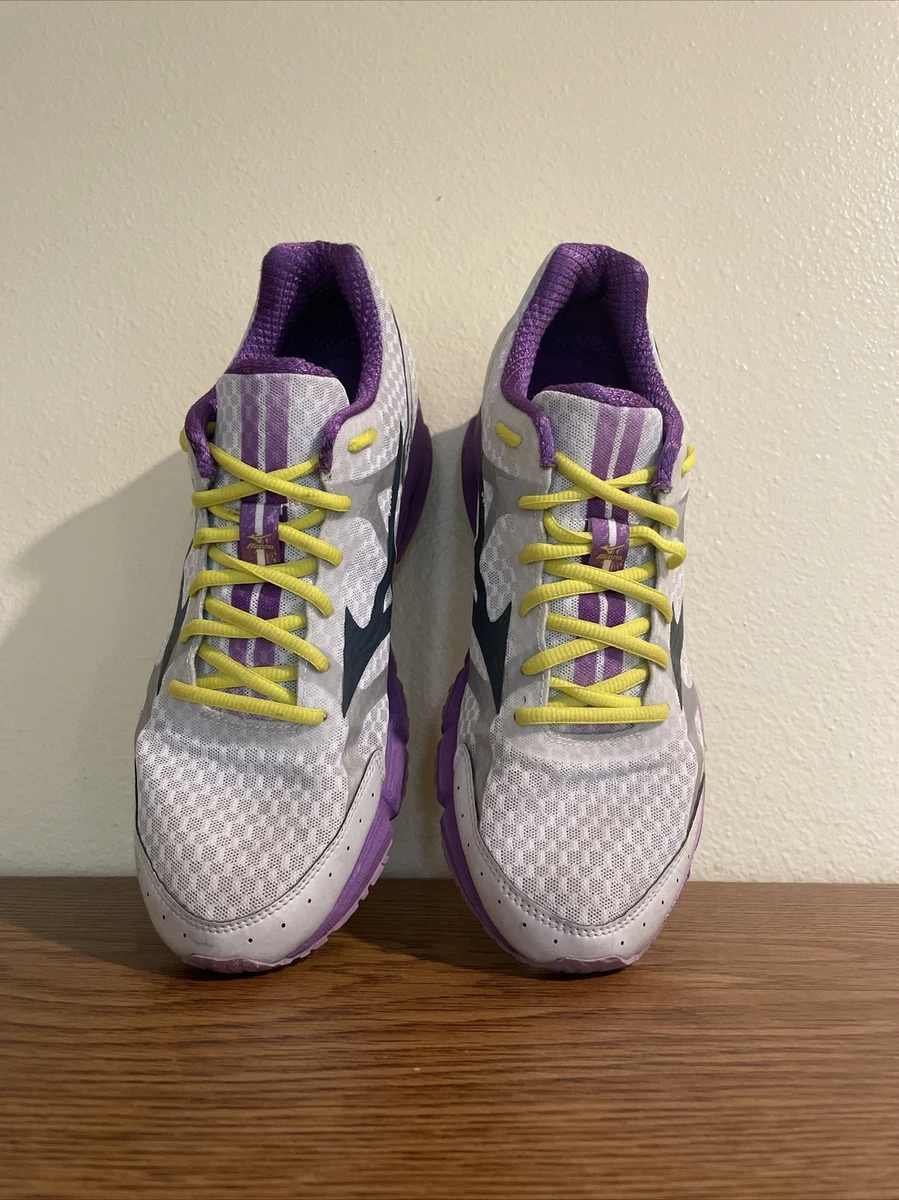 Women s Mizuno X10 Wave Rider 17 White w Purple Yellow Size W11