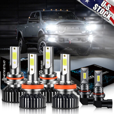 6000k LED Headlight Hi/Lo & Fog Light For 2009-17 Dodge Ram 1500 2500 3500 4500