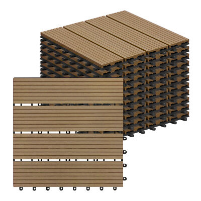 11 Stk. WPC Klickfliese Terrassenfliesen Holzoptik Wasser Kunststoff Fliesen