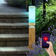 Außen Sockelleuchte Stehlampe Smart Holzoptik Google dimmbar Alexa Edelstahl LED