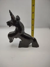 Vtg Hand Carved Black Onyx or Marble Stone Unicorn Tabletop Figurine 