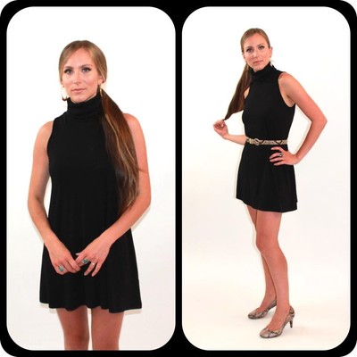black sleeveless turtleneck dress