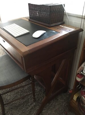 WOOD Desk Vanity: MCM Bassett French Provincial/Antique Leather Writing Surface