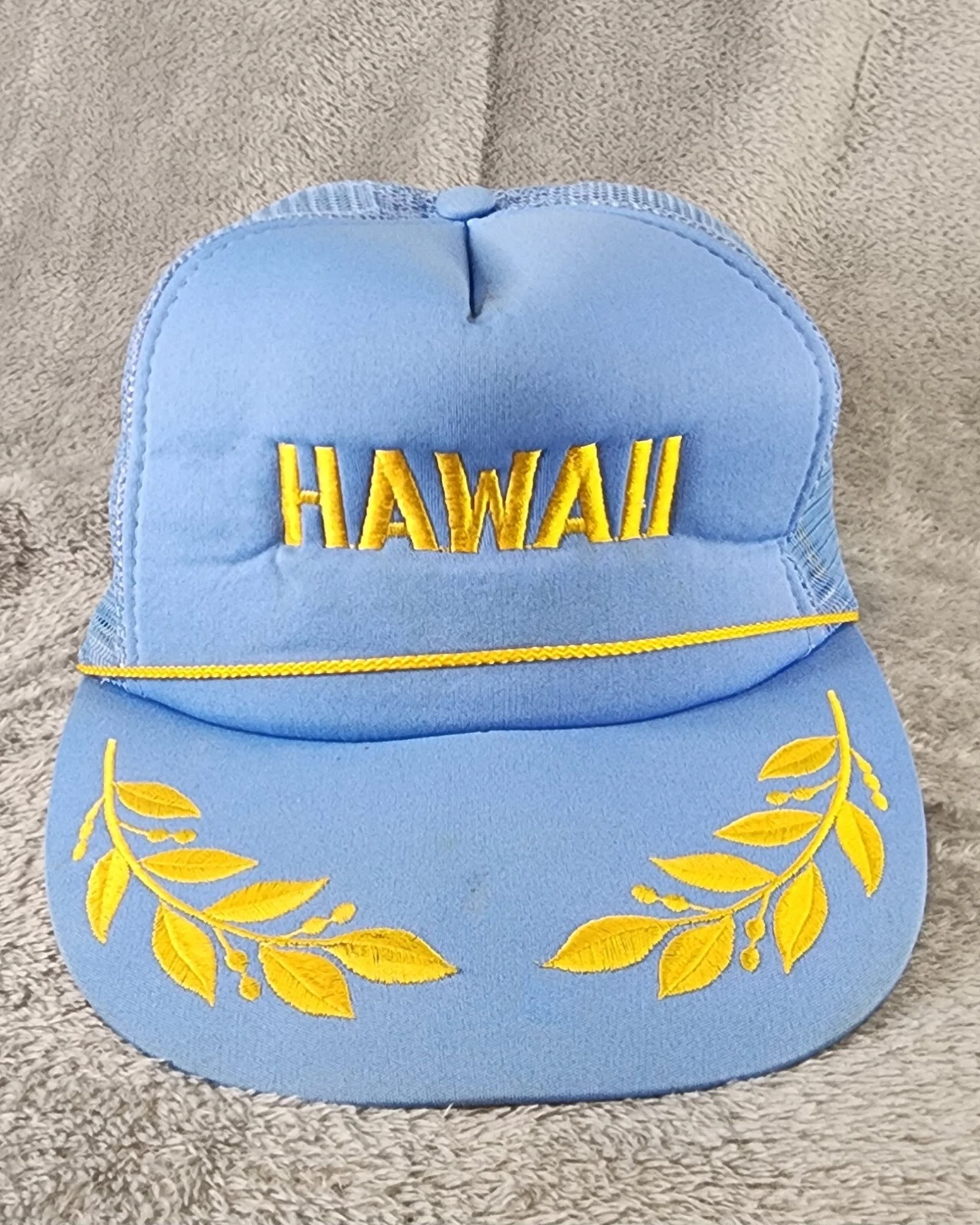 Hawaiian Headwear Hat Unisex Blue Yellow Embroidered Vintage Mesh Snapback