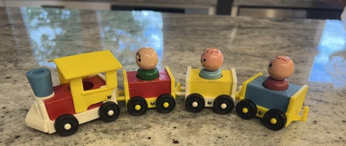 Vintage Fisher Price Little People wooden Train with Wooden Little People