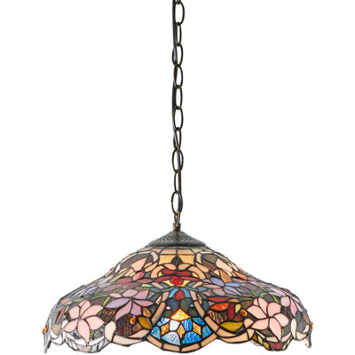Floral Tiffany Glas Design Decken Pendelleuchte - dunkle Bronze Optik Armatur