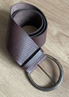 Next Retro Wide Brown Leather Snakeskin Belt Big Buckle Size