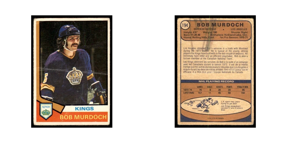 1974 O-Pee-Chee Bob Murdoch RC (Damaged) Los Angeles Kings #194 - Image 3 of 3