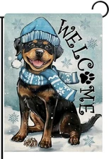 Welcome Winter Garden Flag 12x18" Double Sided Cute Dog Pets Snowflake