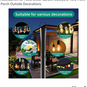 fuzzy-bird 4 Pack 10ft Heavy Duty Metal Outdoor String Light Poles Fork Black