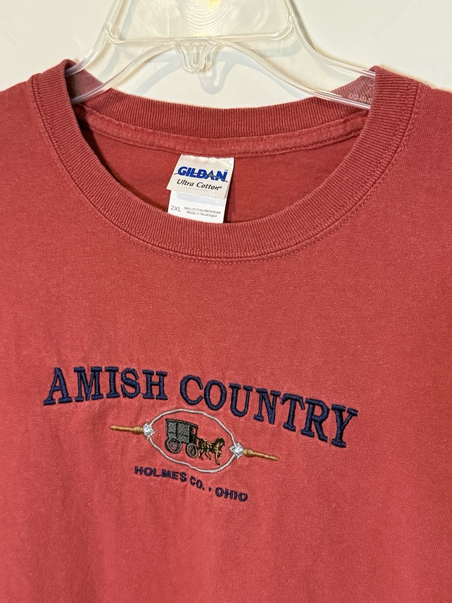 Vintage 90s Red Amish Country Holmes, County Ohio Embroidered T-Shirt Sz 2XL View 3