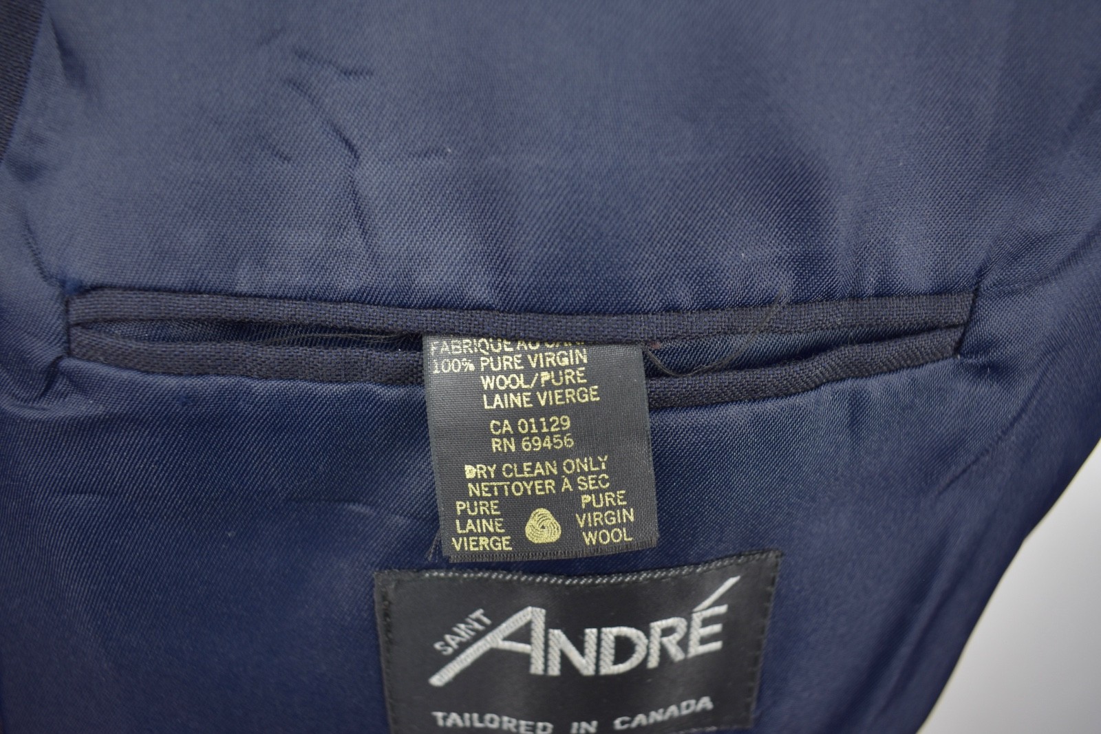 Saint André Solid Navy Blue 100% Wool Double Brea… - image 6