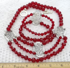 Vtg Faceted Red Crystal Glass Bead  Strand Toggle Clasp Necklace & Bracelet Set — photo 6