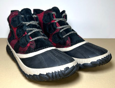 Sorel Out N About Waterproof Duck Boots Red Black Plaid Women Sz 5 Youth Sz 3.5