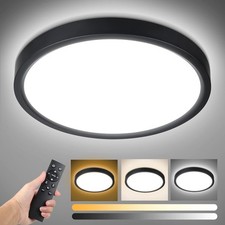 Dimmable LED Flush Mount Ceiling Light with Remote Control, 3000K 12inch Black