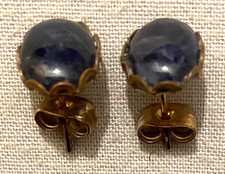 SODALITE CABOCHON EARRINGS - Gold Plated Setting - Dark Blue with Mottled Colors