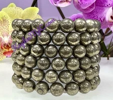 Wholesale Lot 6 Pcs Pyrite 10mm 8” Crystal Healing Stretch Bracelet