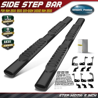 5'' Black Steel Oval Straight Nerf Side Step Bars for Ram 2500 2011-2024 Mega Cab