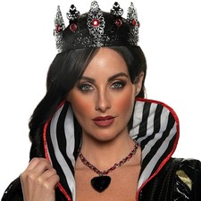 Evil King Queen Filigree Black Crown - Red Jewels - Costume Accessory