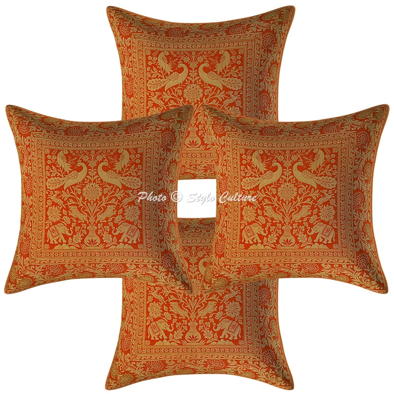 Boho Jacquard Throw Pillow Covers Brocade Elephant 40x40 cm Cushion Cover 2 Pcs