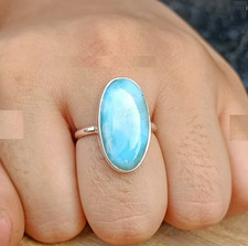 Handmade Larimar Ring 925 Sterling Silver Boho Band Promise Ring All Size R327